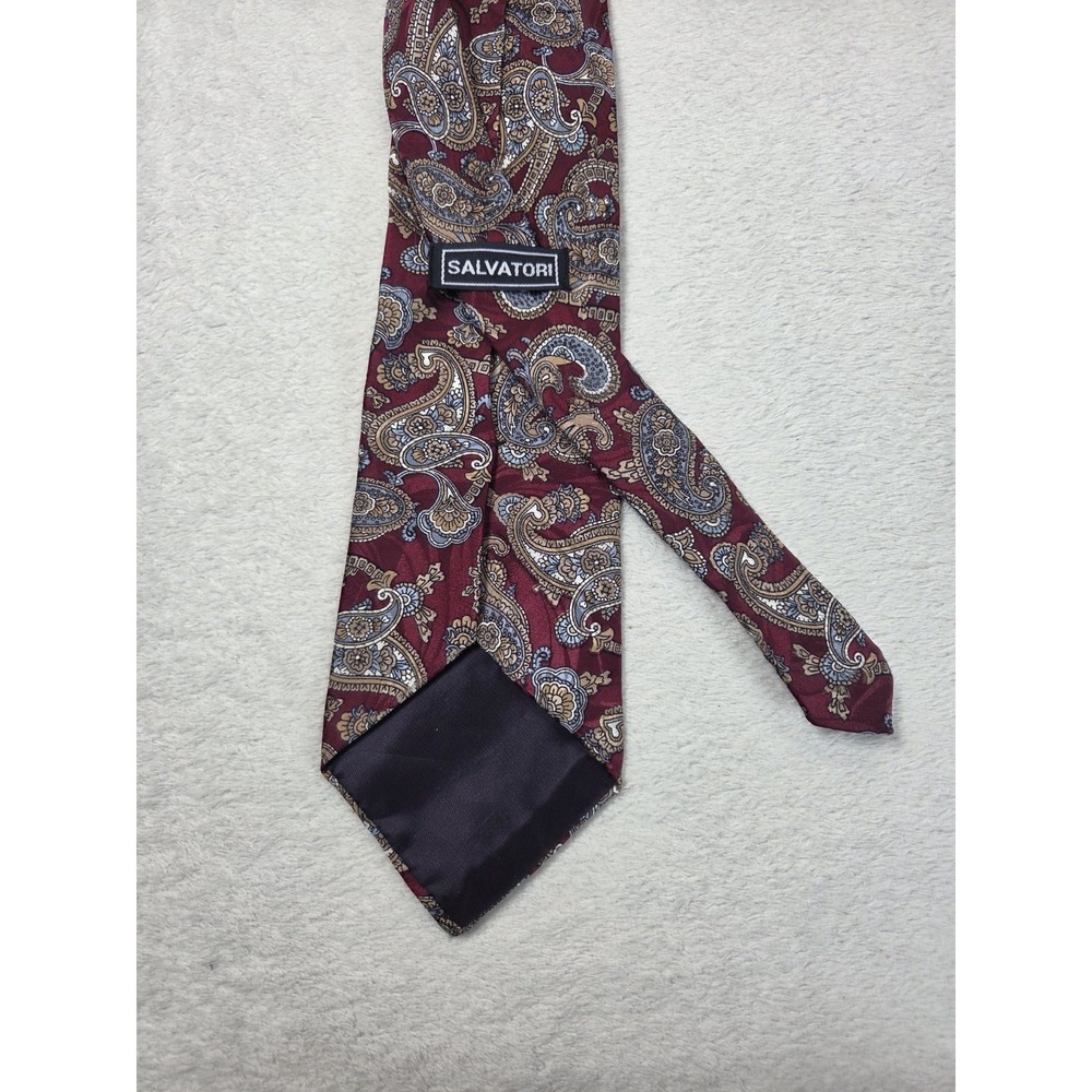 Salvatori Silk Tie Burgundy Paisley Classic Pattern Mens Necktie Business Formal